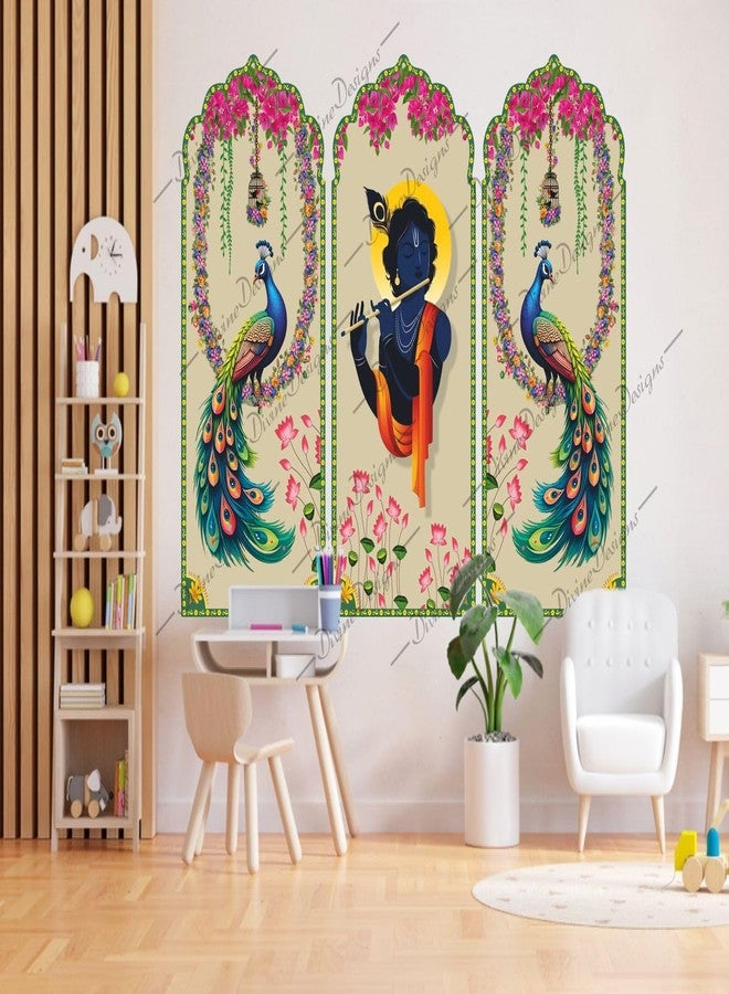 DivineDesigns ملصق حائط ذاتي اللصق من الفينيل PVC بتصميم شري كريشنا وطاووس لتزيين المنزل/غرفة المعيشة (متعدد الألوان) من DivineDesigns - Image 3